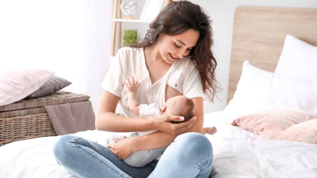 A mother breastfed her infant.