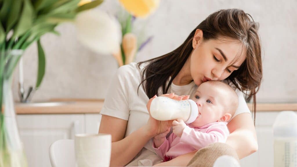 Mother taking care the baby