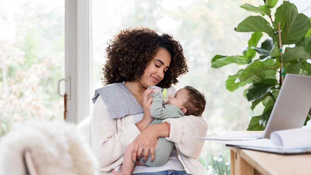 Feeding baby using a formula.